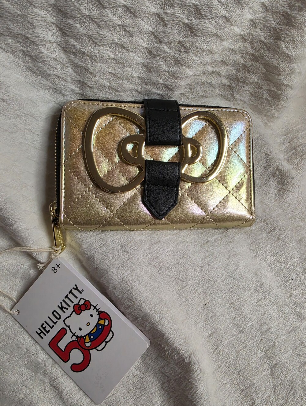 NWT Loungefly Sanrio Hello Kitty 50th Anniversary gold zip around wallet